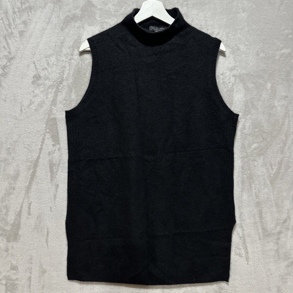 Saks Fifth Avenue 100% Cashmere Mock Sleeveless‎ Top Size XL Split Side Hem